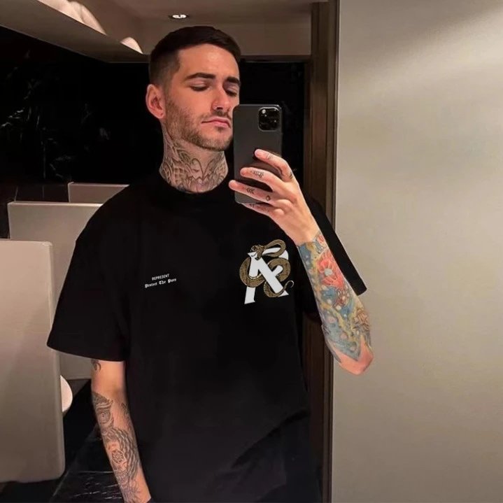 Represent Snake Print T-Shirt Black - Gallery Image 5 - Detailed View