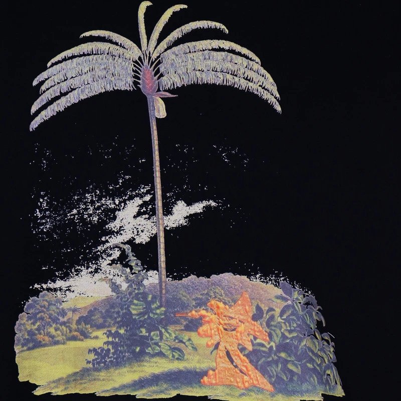 Street Palm Tree Cotton Hoodie Unisex Jet Black - Gallery Image 6 - Detailed View