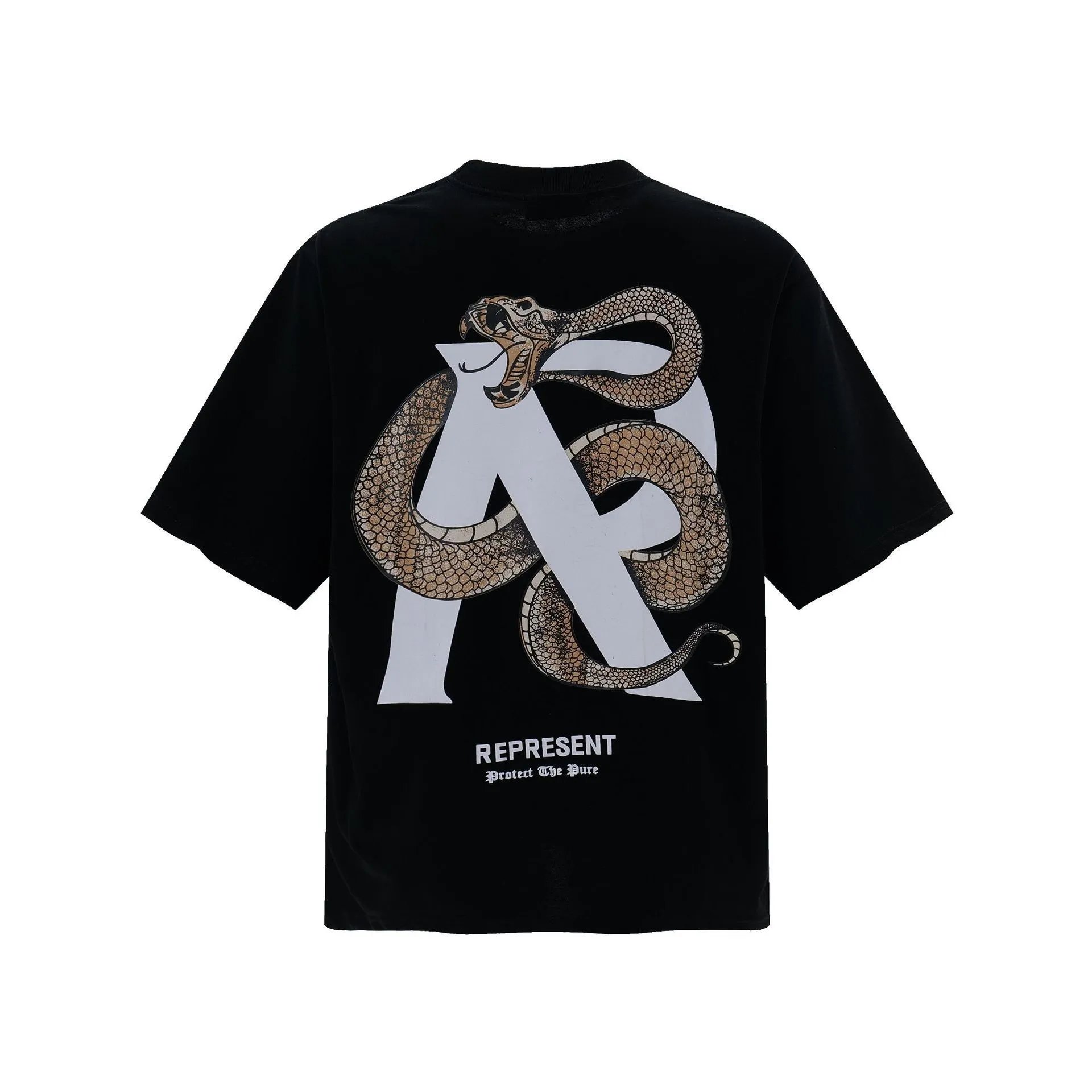 Represent Snake Print T-Shirt Black - Gallery Image 3 - Detailed View