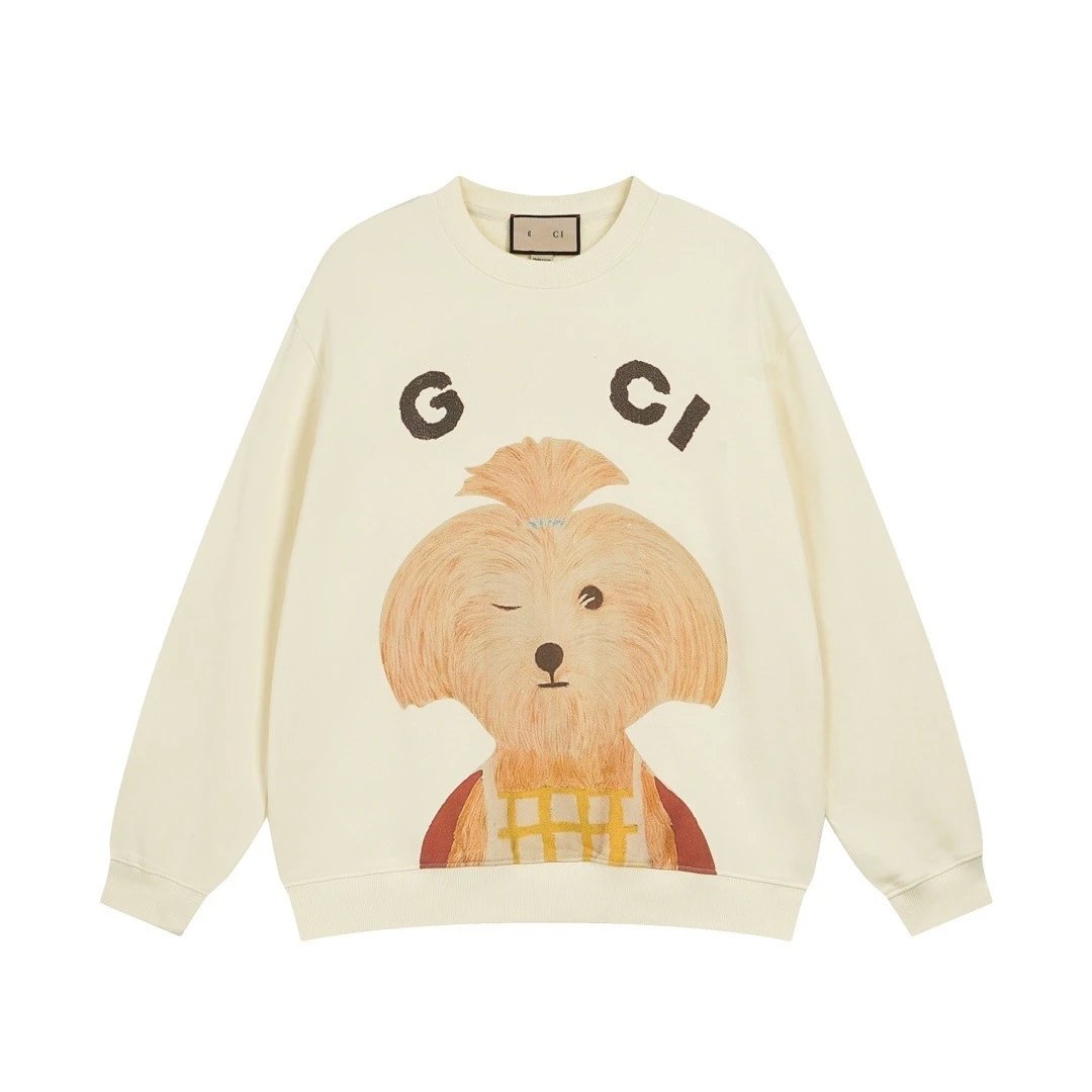 Cartoon Dog Print Crewneck Sweatshirt Unisex Ivory - Gucci - Cnfans - $35.81
