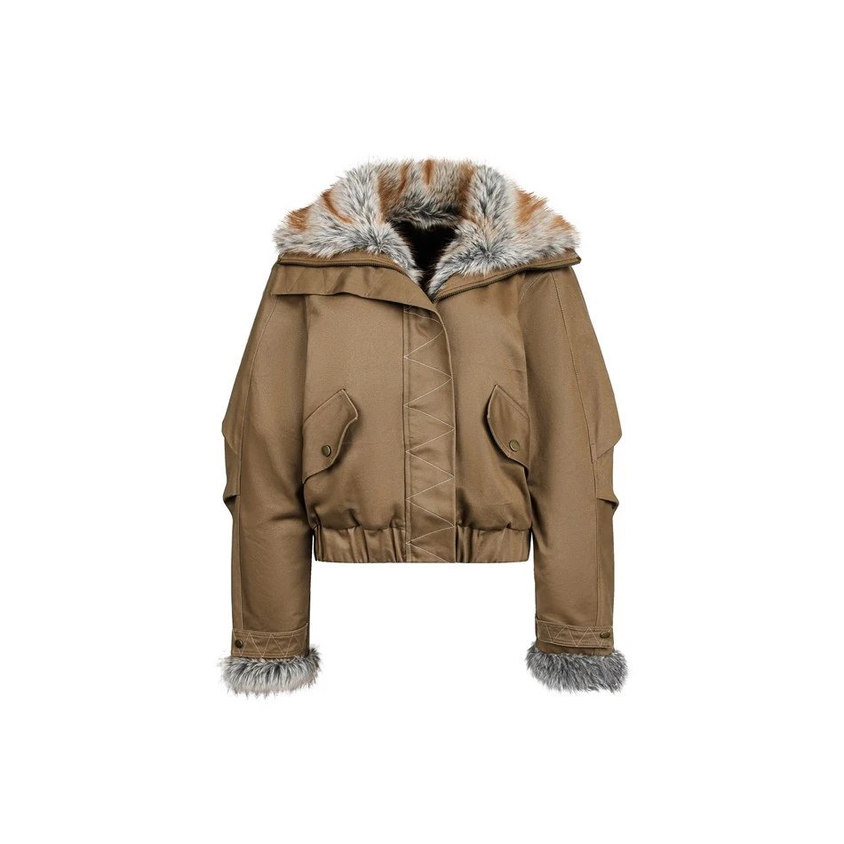 Women's Winter Oversized Faux Fur Bomber Jacket Camel - High Quality Product Image - Cnfans