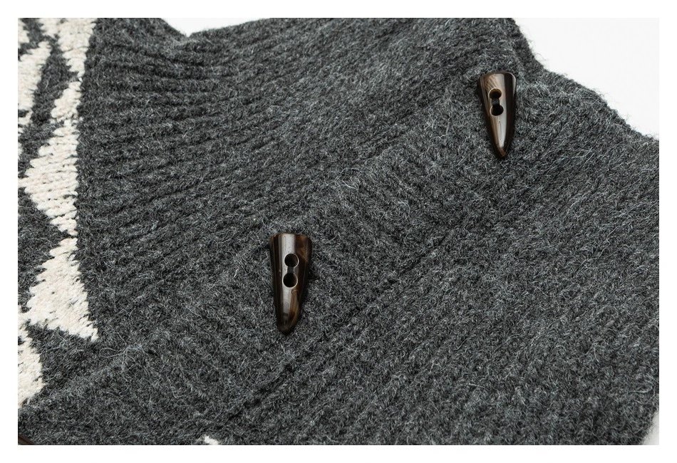 Retro Unisex Winter Fair Isle Knit Cardigan Deep Navy - Gallery Image 8 - Detailed View