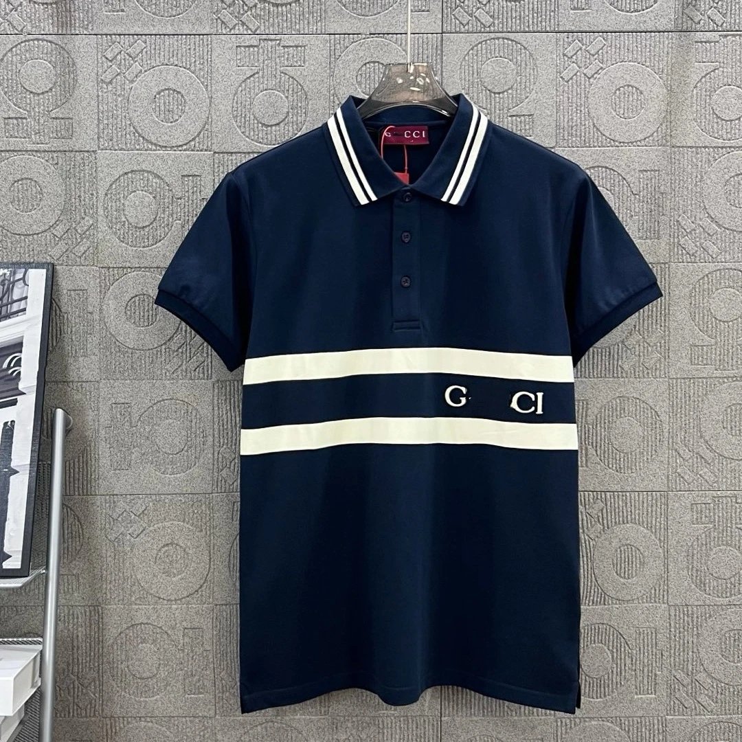 Classic Cotton Polo Shirt Striped Logo Print - Onyx - Gallery Image 4 - Detailed View