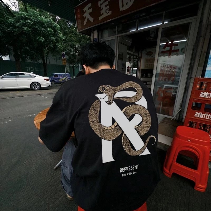 Represent Snake Print T-Shirt Black - Gallery Image 10 - Detailed View