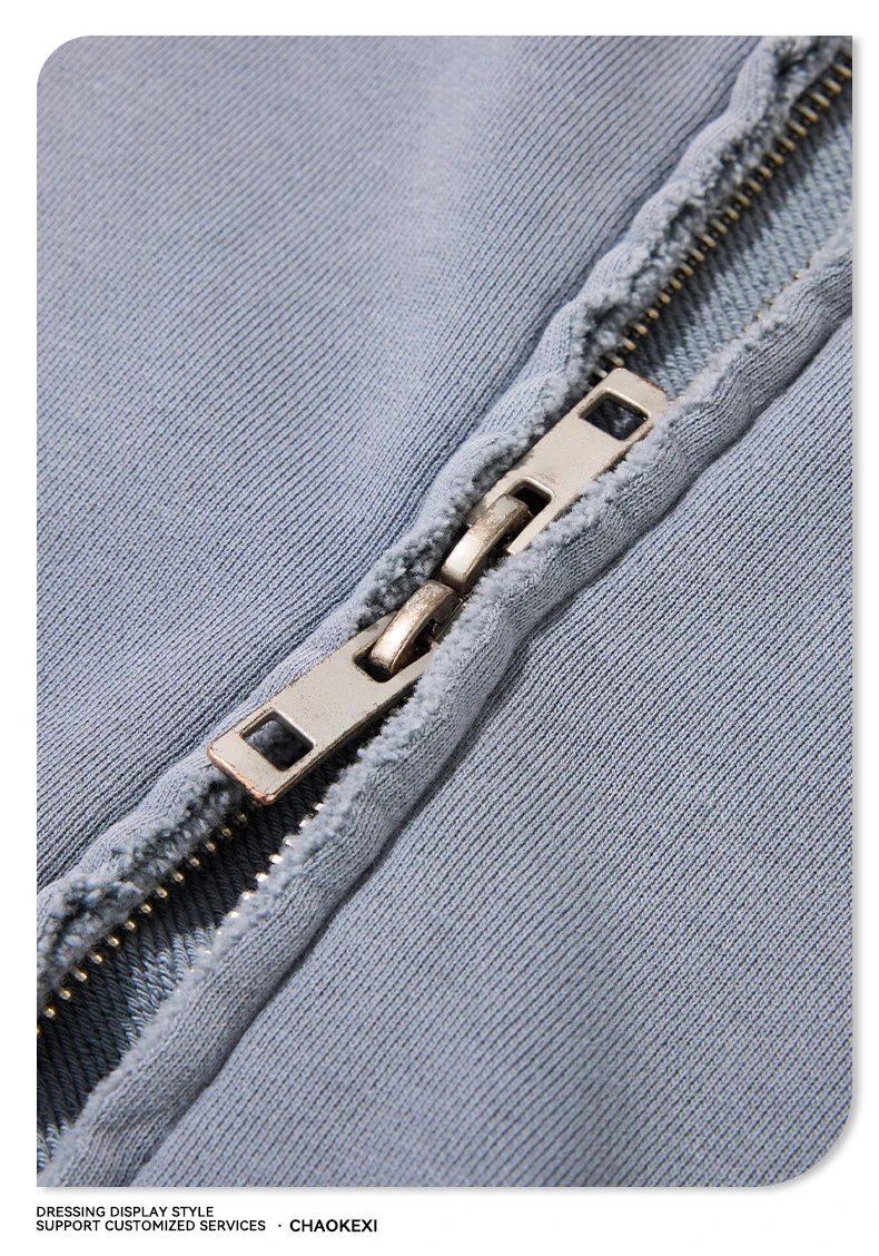 Casual Ripped Zip Hoodie Set Autumn Winter, Slate - Gallery Image 8 - Detailed View