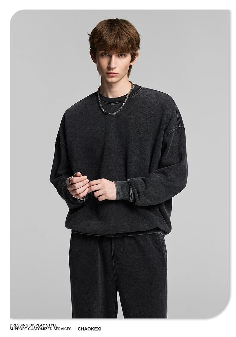 Men 420G Washed Snowflake Crewneck Sweatshirt Sandstone - Gallery Image 11 - Detailed View