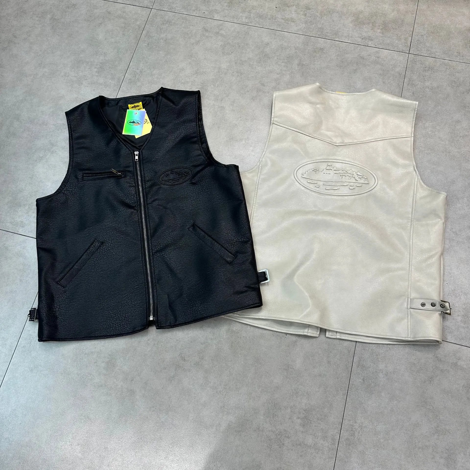 Street PU Biker Vest Ebony Ivory - Corteiz - Cnfans - $47.74