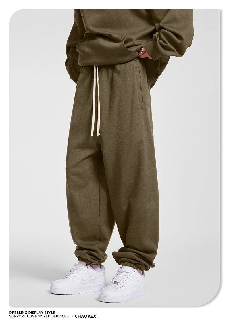 Men's Relaxed Fit Fleece Joggers, Autumn Khaki - Gallery Image 4 - Detailed View