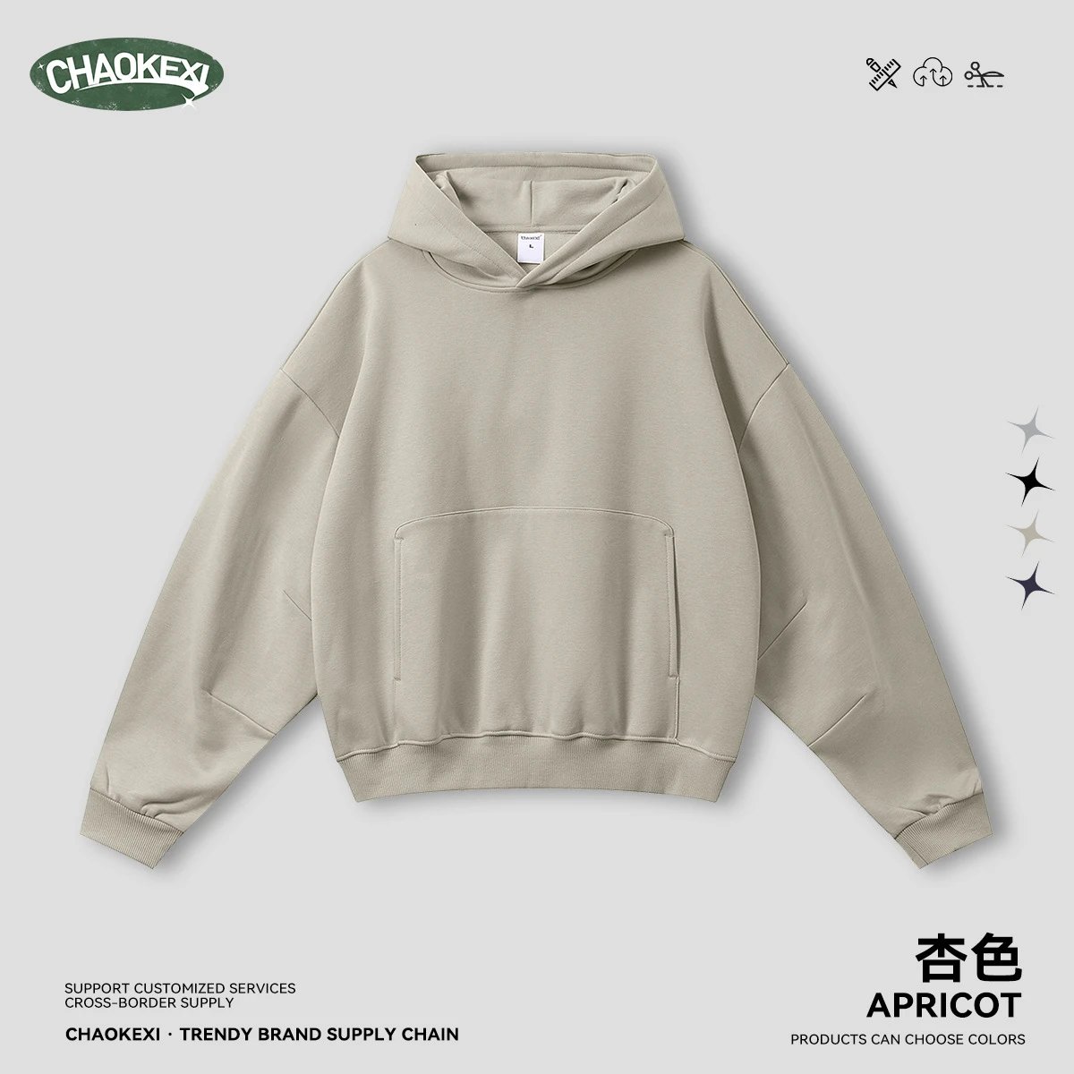 Mens Heavyweight 330g Fleece Pullover Hoodie Soft Apricot - CHAOKEXI（潮可喜） - Cnfans - $28.95