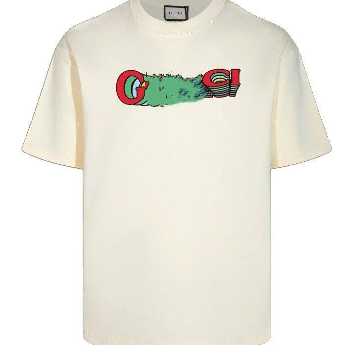 Casual Graphic Cotton Tee Unisex Cream - Gallery Image 5 - Detailed View