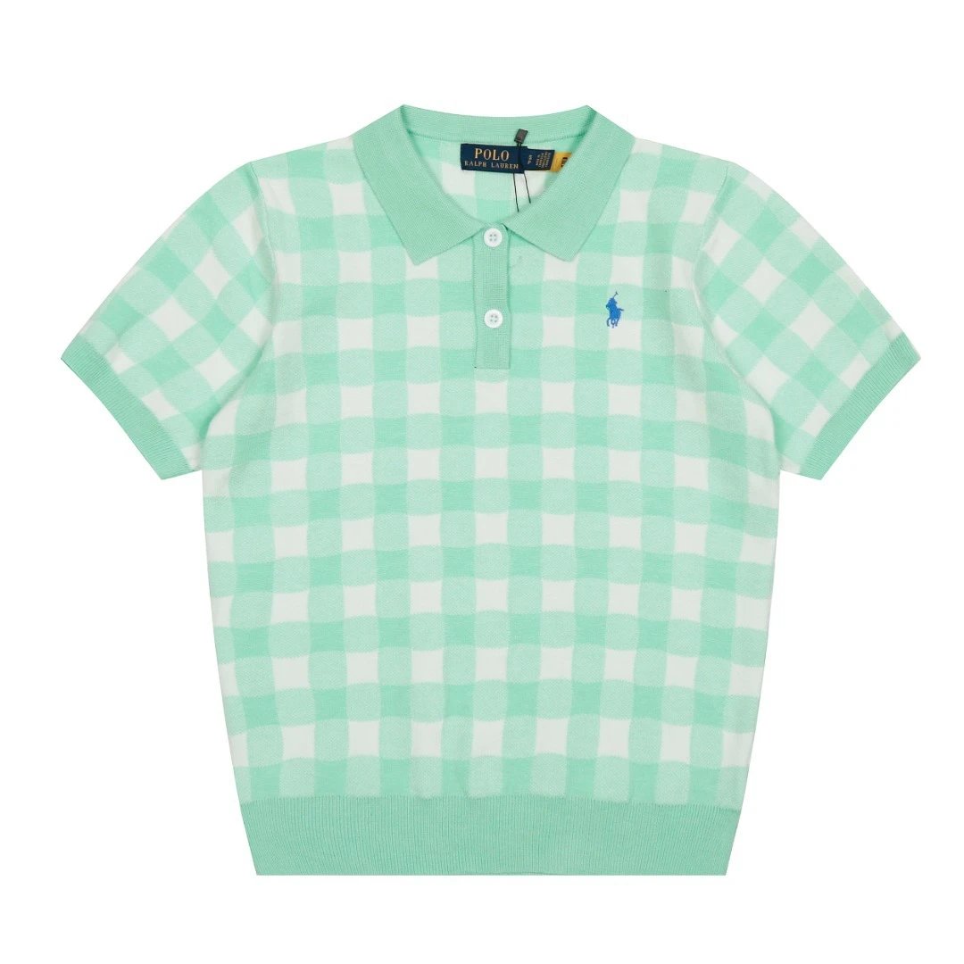 Classic Knit Plaid Polo Shirt Top, Pistachio - Ralph Lauren - Cnfans - $28.06