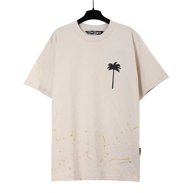 Street Style Cotton Palm Tree Print T-Shirt Sage Green - Gallery Image 1 - Detailed View