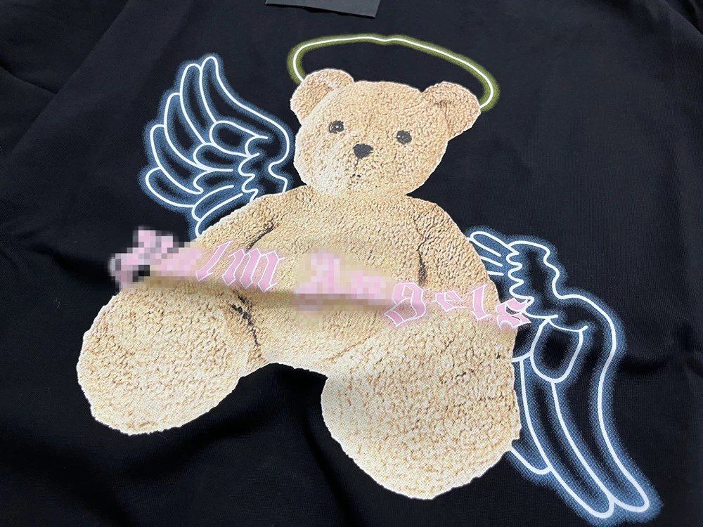Streetwear Angel Bear Graphic Cotton T-Shirt Black White - Gallery Image 6 - Detailed View