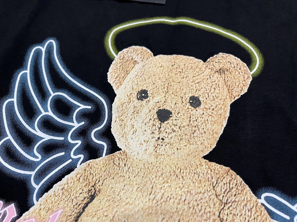 Streetwear Angel Bear Graphic Cotton T-Shirt Black White - Gallery Image 7 - Detailed View