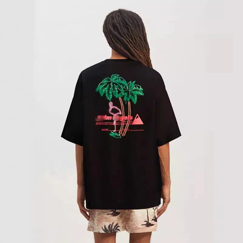 Streetwear Flamingo Palm Tree Tee Black Ivory - Gallery Image 13 - Detailed View