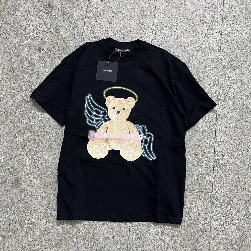 Streetwear Angel Bear Graphic Cotton T-Shirt Black White - Palm Angels - Cnfans - $20.65