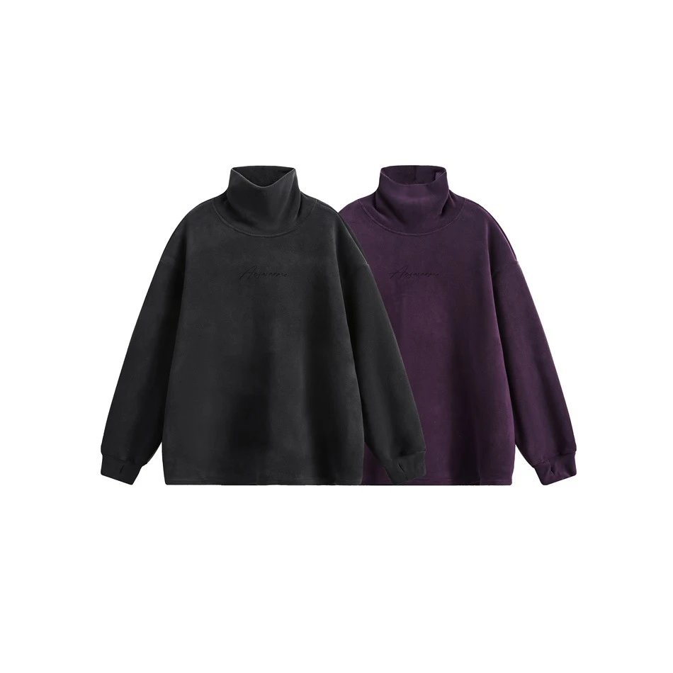 Loose Fit Unisex Winter Fleece Turtleneck Sweatshirt, Amethyst - Gallery Image 1 - Detailed View