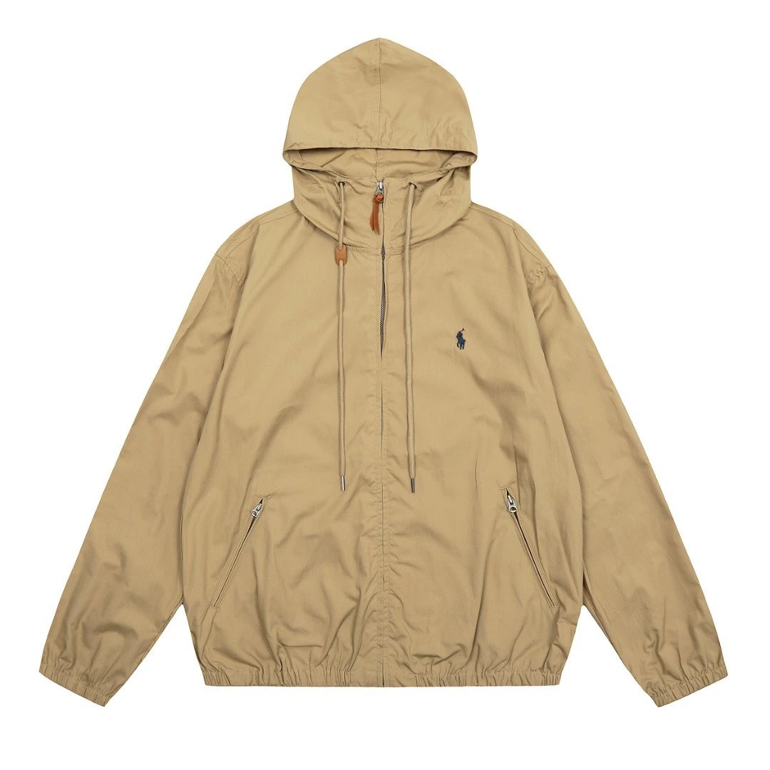 Retro Hooded Lightweight Jacket, Zip Up, Khaki - Ralph Lauren - Cnfans - $50.65