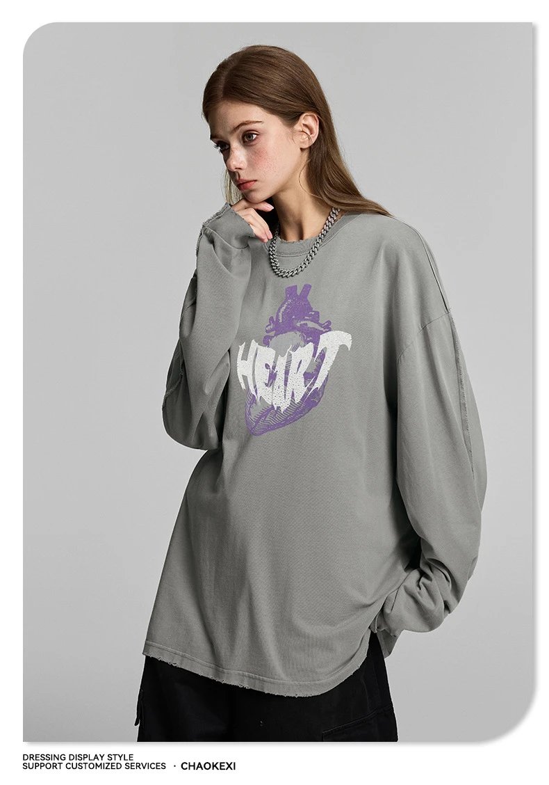 Retro Cotton Long Sleeve Tee Casual Top Onyx - Gallery Image 6 - Detailed View