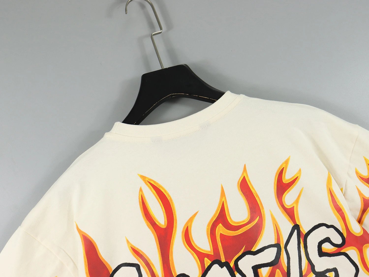 Streetwear Flame Graphic Cotton Tee Ivory - Gallery Image 10 - Detailed View