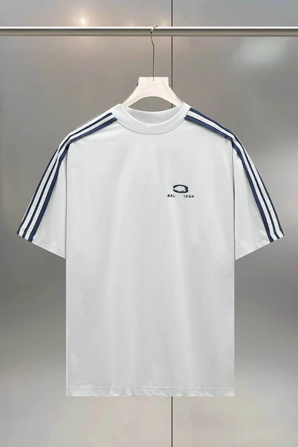 Unisex Oversized Cotton Stripe T-Shirt, Chalk White - Balenciaga - Cnfans - $33.23