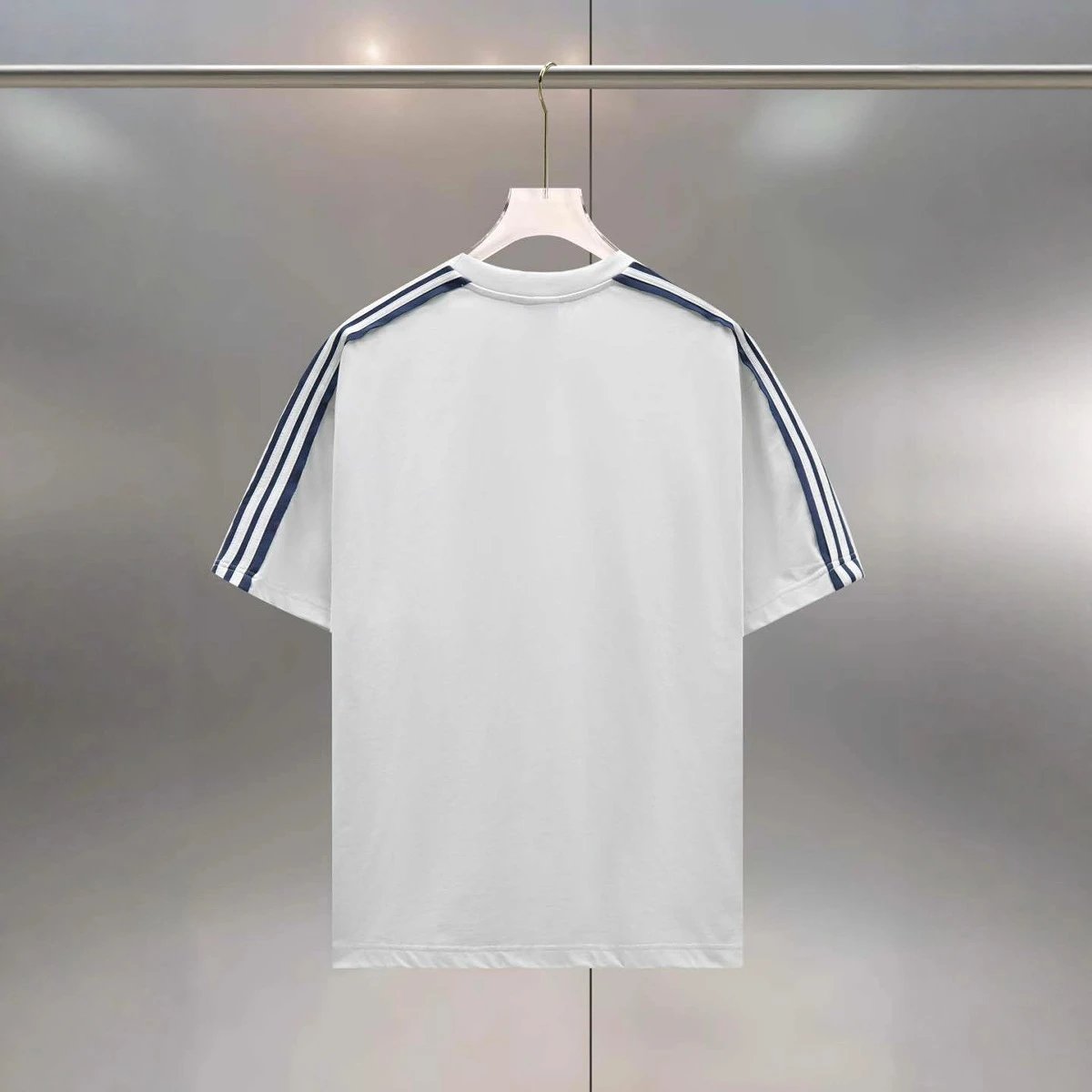 Unisex Oversized Cotton Stripe T-Shirt, Chalk White - Gallery Image 4 - Detailed View
