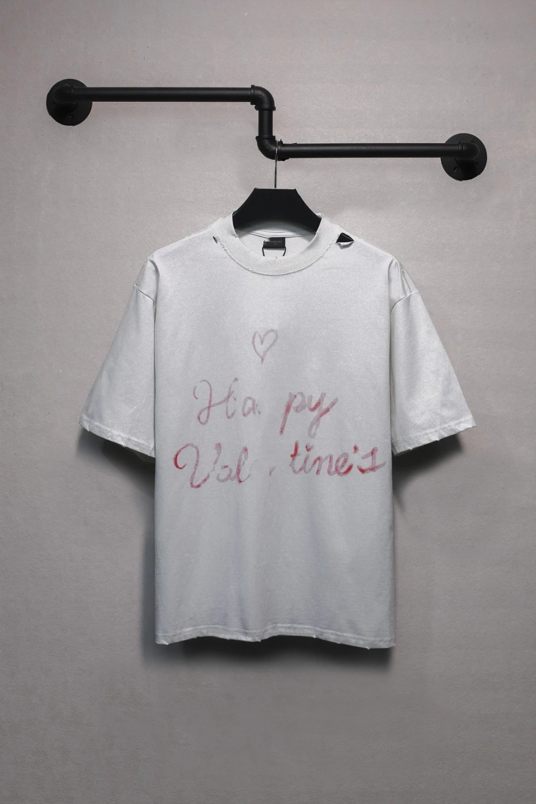 Distressed Graphic Cotton Tee Unisex Faded White - Balenciaga - Cnfans - $31.61