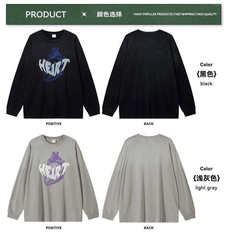 Retro Cotton Long Sleeve Tee Casual Top Onyx - Gallery Image 13 - Detailed View