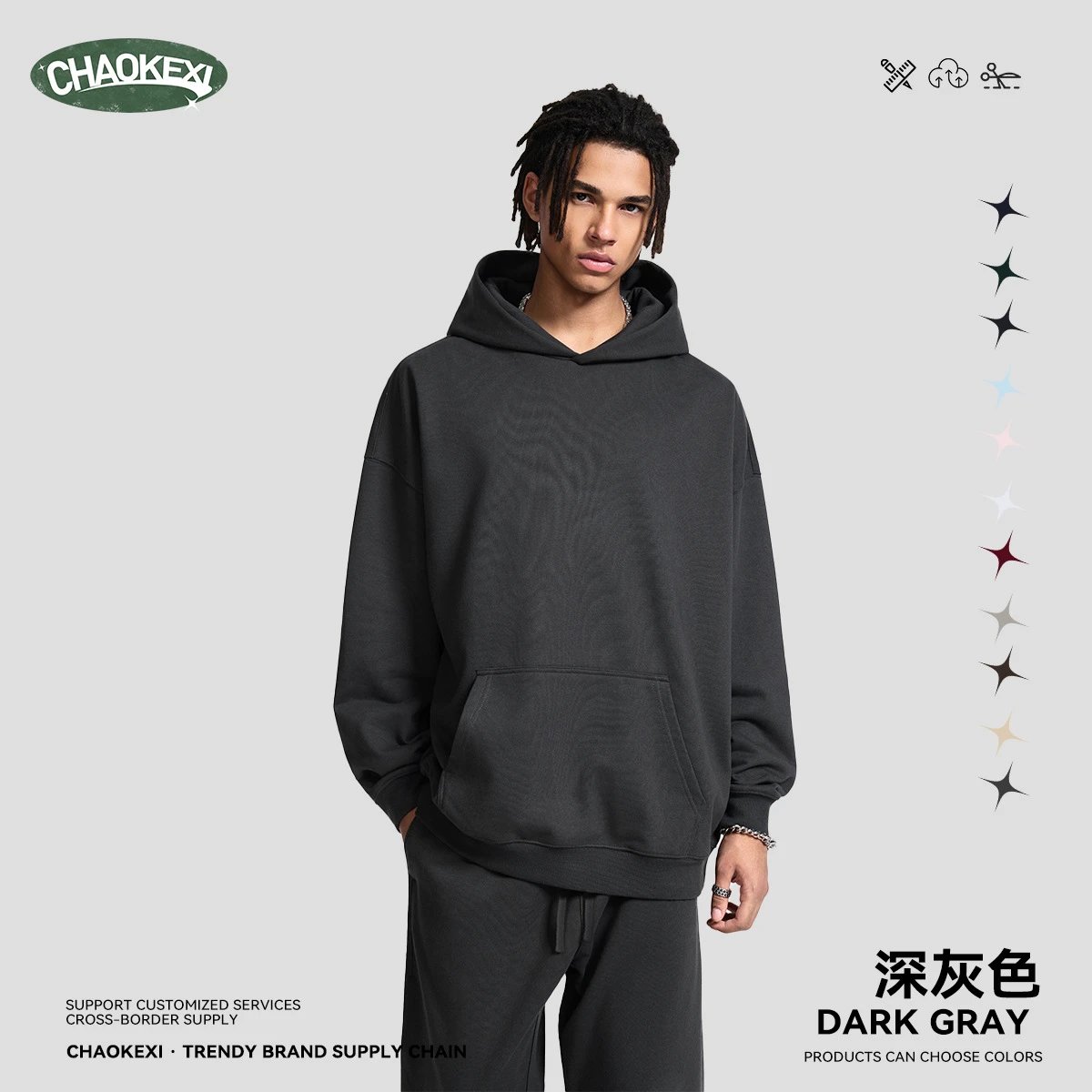 Casual Cotton Pullover Hoodie Autumn Heather Charcoal - High Quality Product Image - Cnfans