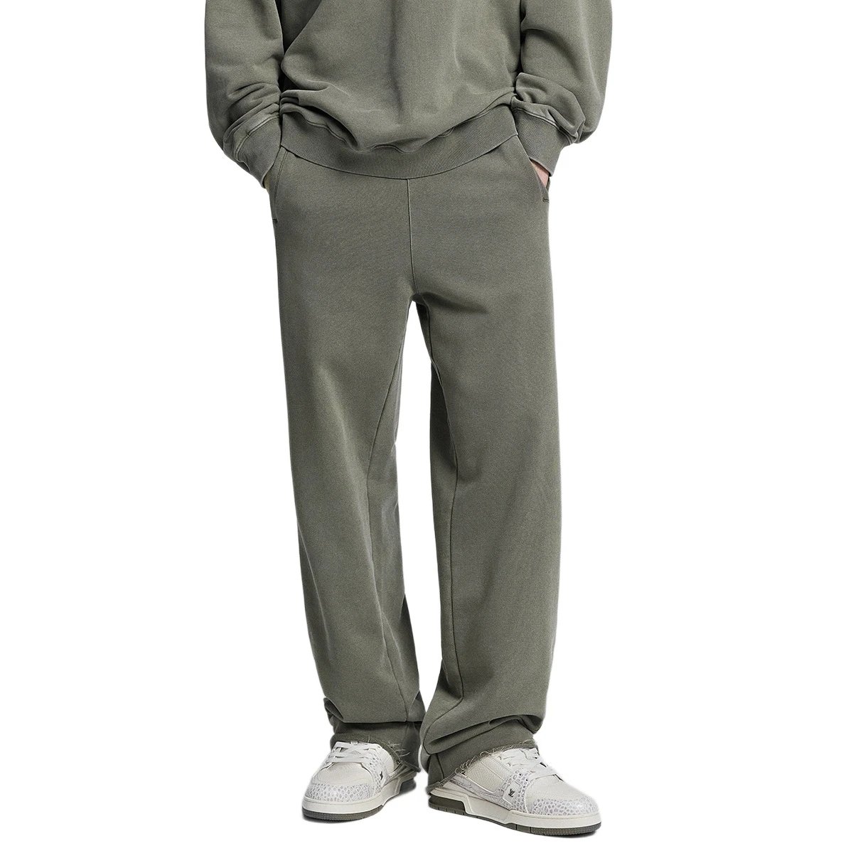 Casual Cotton Men's Sweatpants Straight-Leg - Ash Gray - Gallery Image 2 - Detailed View