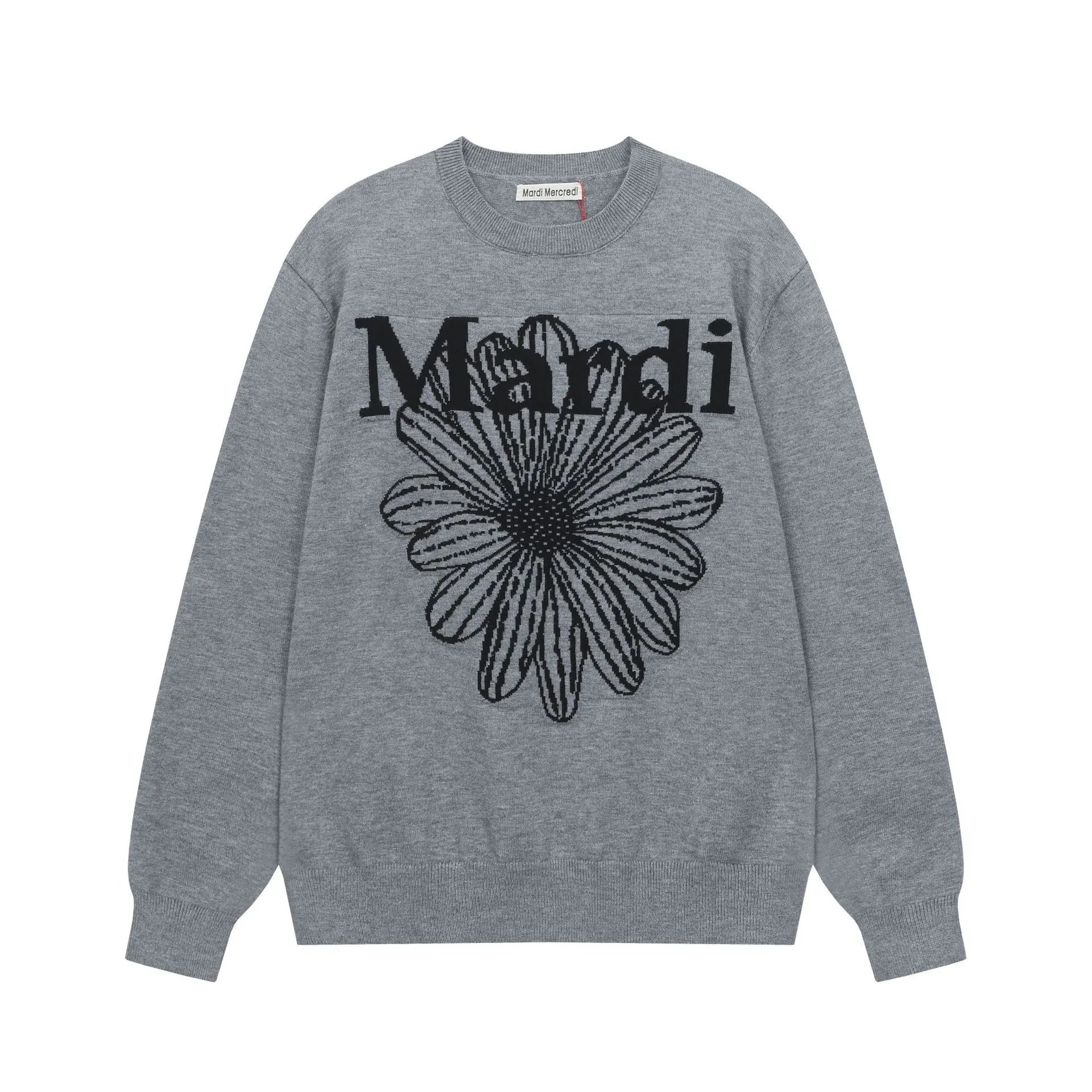 Women's Korean Daisy Jacquard Knit Crewneck Pullover Heather Grey - High Quality Product Image - Cnfans