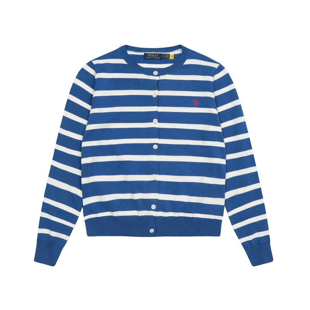 Striped Knit Cardigan Long Sleeve Top, Navy - Gallery Image 3 - Detailed View