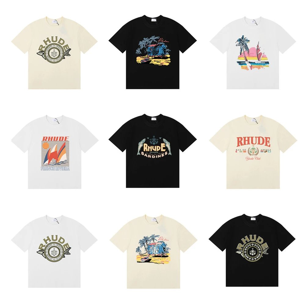 Rhude Letter Palm T-Shirt Beige - High Quality Product Image - Cnfans