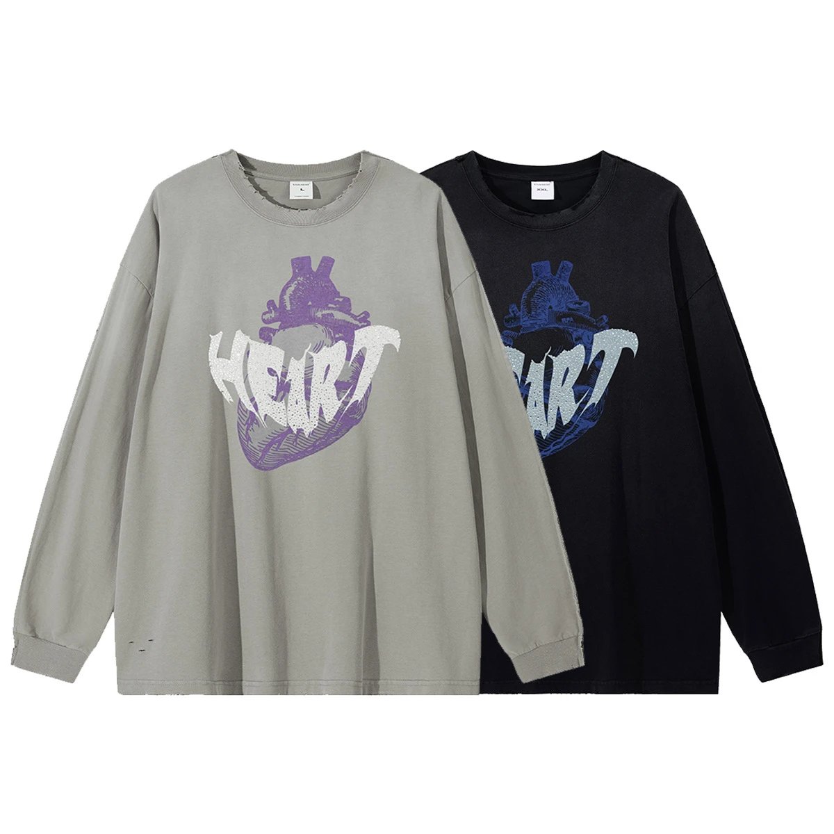 Retro Cotton Long Sleeve Tee Casual Top Onyx - Gallery Image 3 - Detailed View