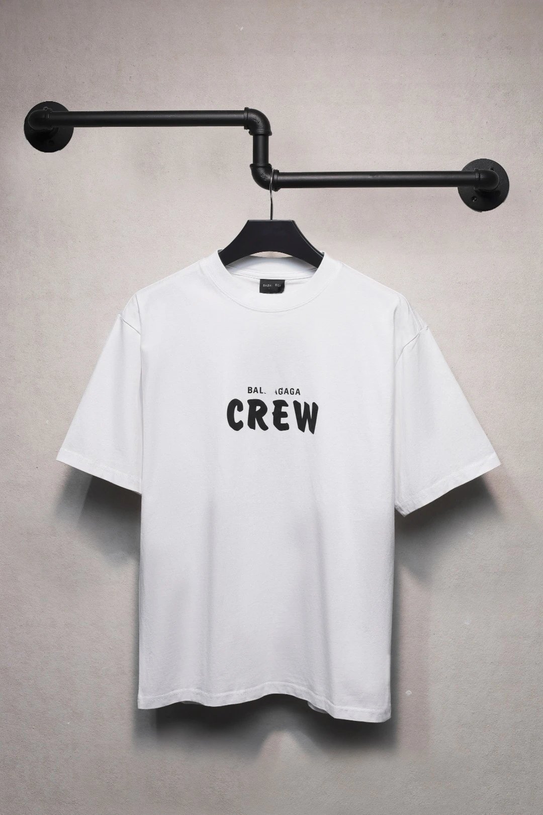 Crew Print Cotton Tee Unisex Casual Jet Black - Balenciaga - Cnfans - $28.39