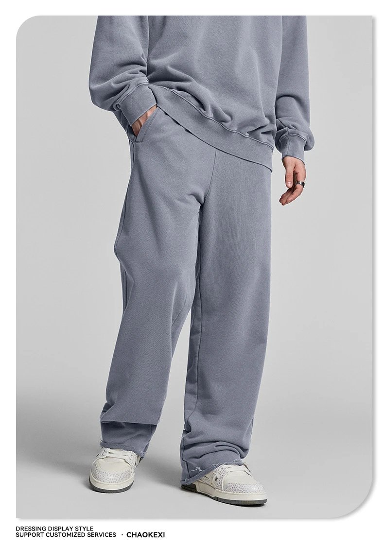 Casual Cotton Men's Sweatpants Straight-Leg - Ash Gray - Gallery Image 4 - Detailed View