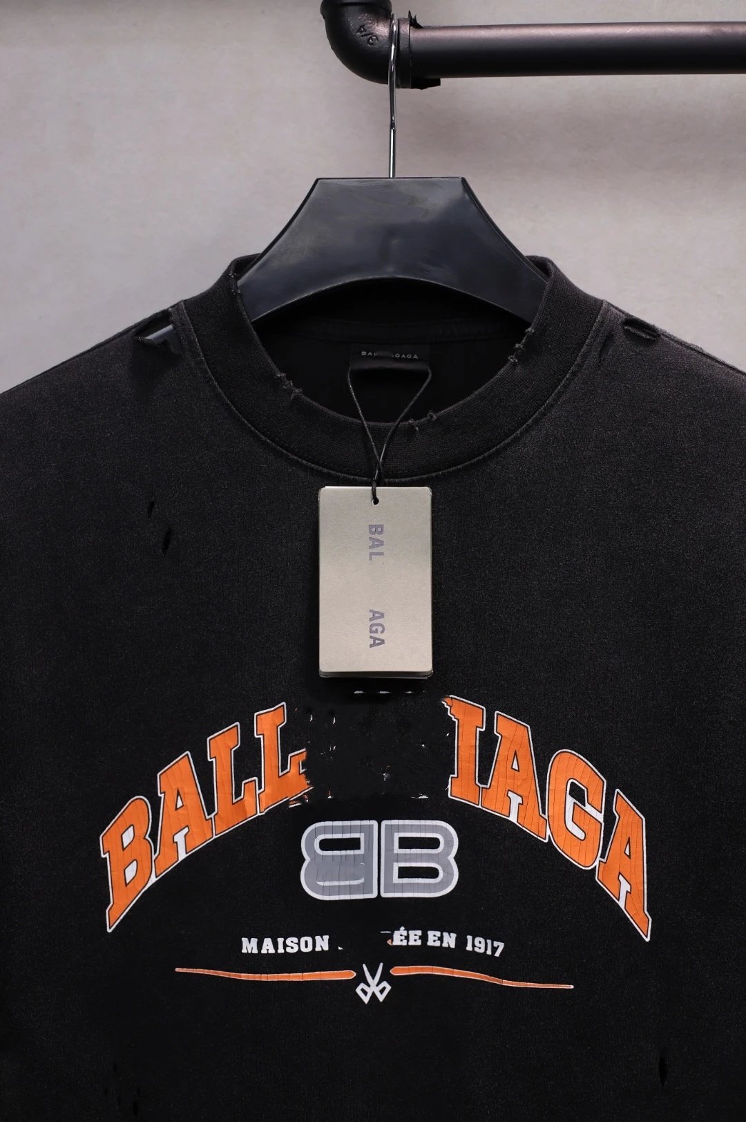 Unisex Oversized Distressed Graphic Tee, Washed Charcoal - Gallery Image 5 - Detailed View