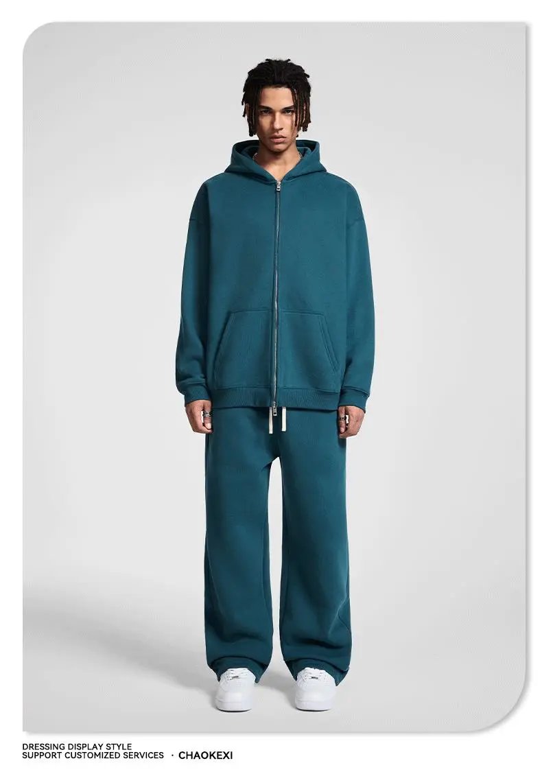 Men's Fleece Hoodie Set Winter Casual, Khaki - Gallery Image 9 - Detailed View