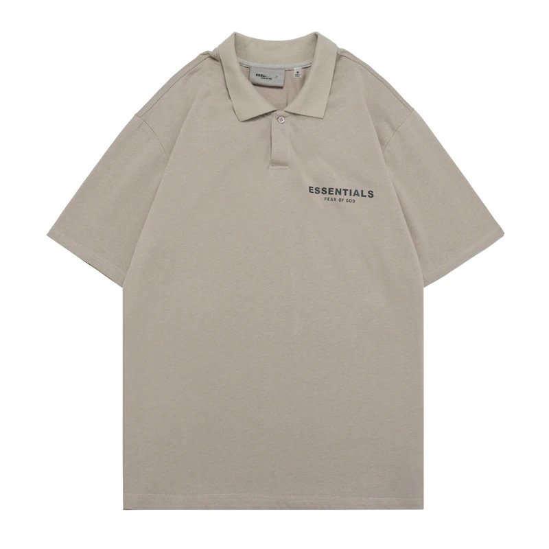 Streetwear Cotton Polo Shirt Short Sleeve Taupe - Essentials - Cnfans - $22.26