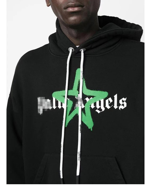 Star Print Cotton Pullover Hoodie, Jet Black - Gallery Image 12 - Detailed View