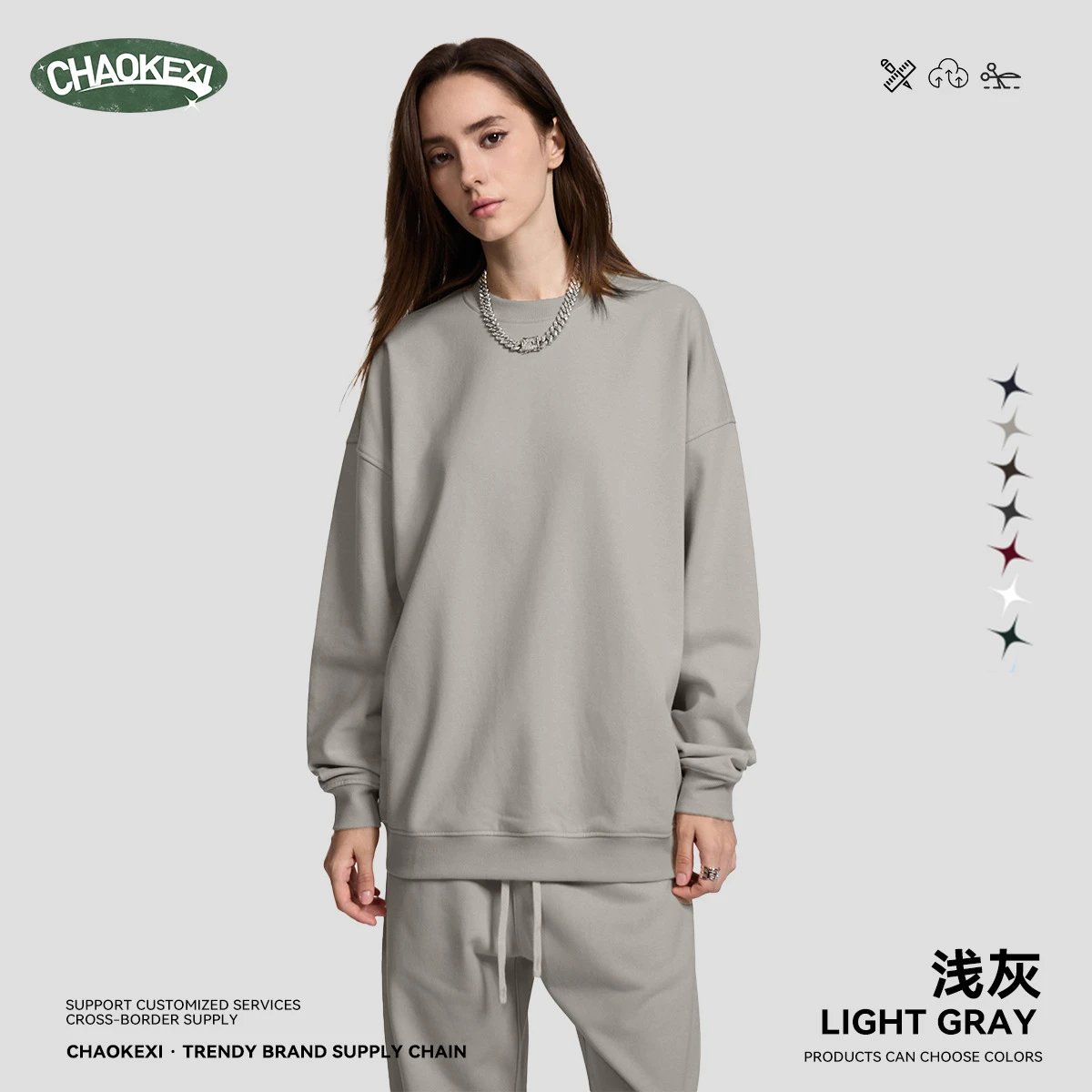Unisex Fleece Pullover Crewneck Sweatshirt, Gray - ChaoKeXi - Cnfans - $23.23