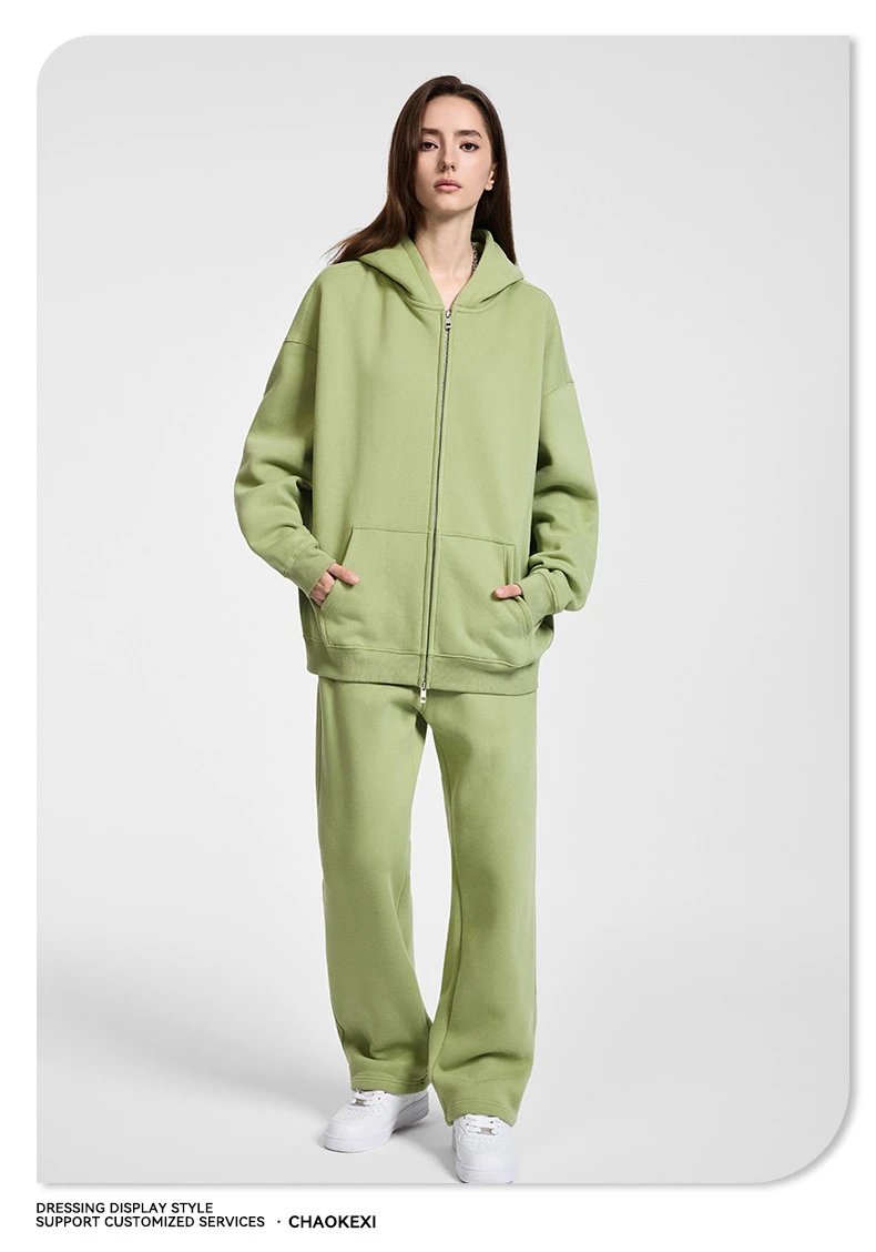 Men's Fleece Hoodie Set Winter Casual, Khaki - Gallery Image 2 - Detailed View