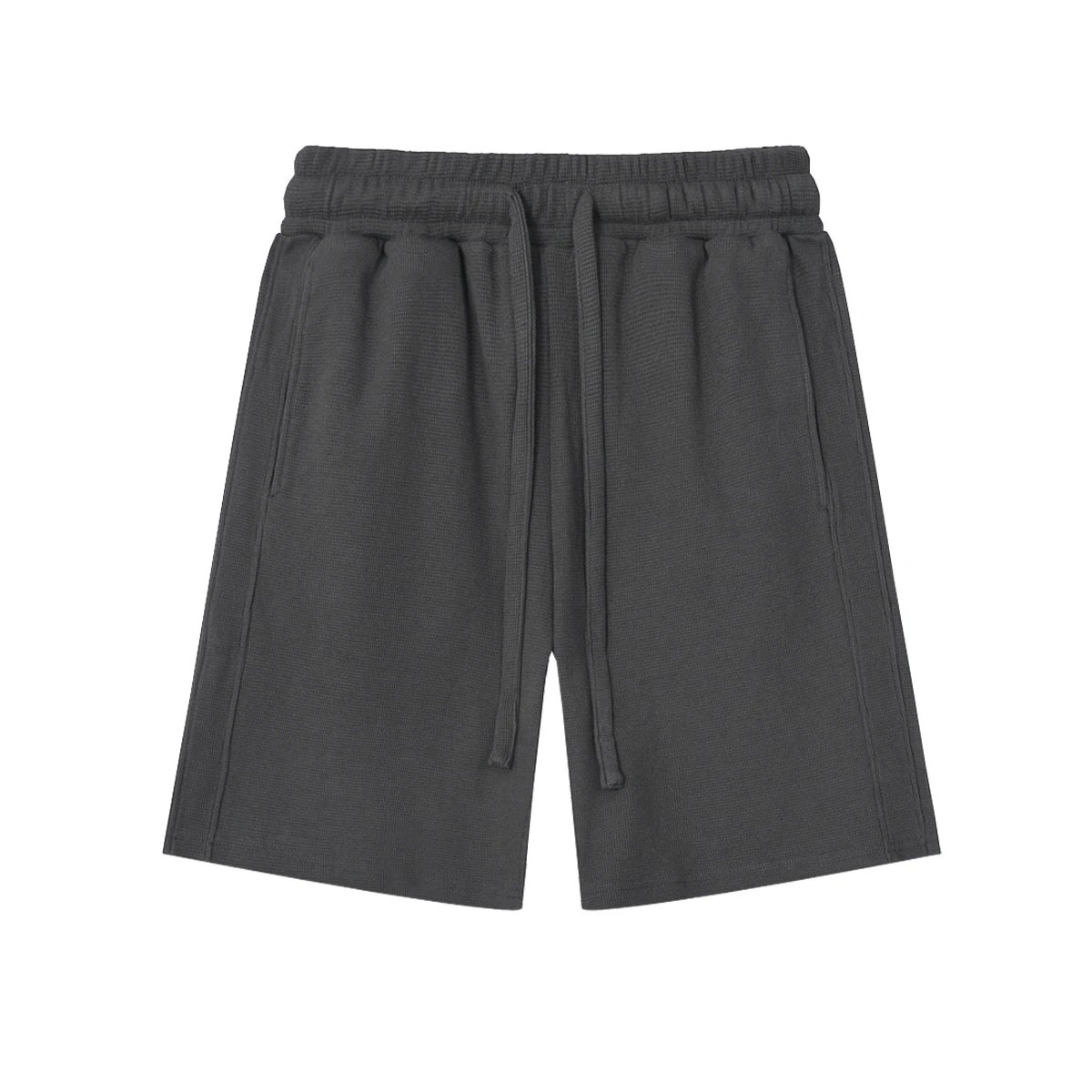Men's waffle shorts, Elastic waist, Casual, Charcoal - Gallery Image 4 - Detailed View