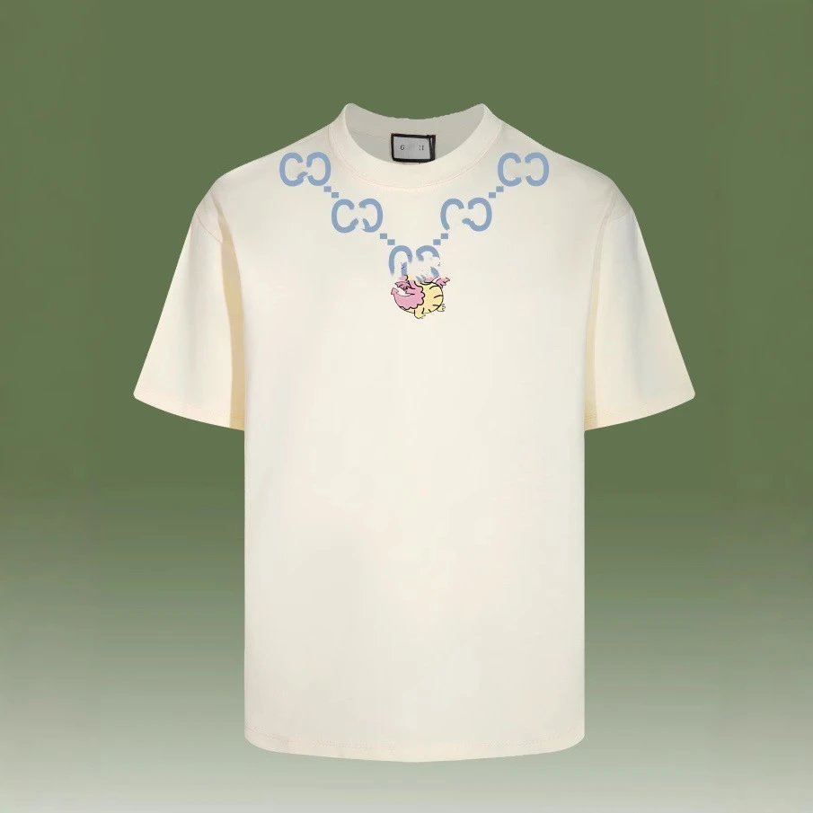 Casual Graphic Cotton Tee Unisex Cream - Gallery Image 2 - Detailed View