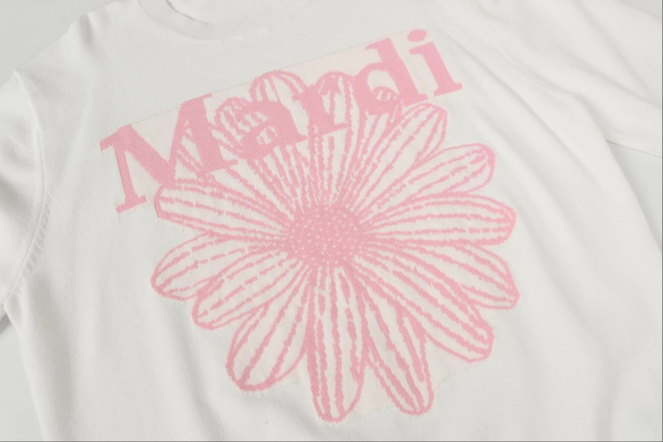 Women's Floral Knit Round Neck Pullover, Greige - Gallery Image 14 - Detailed View