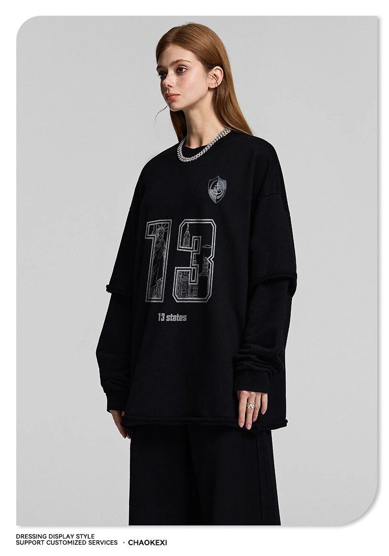 Oversized Heavyweight Cotton Crewneck Sweatshirt Onyx - Gallery Image 8 - Detailed View