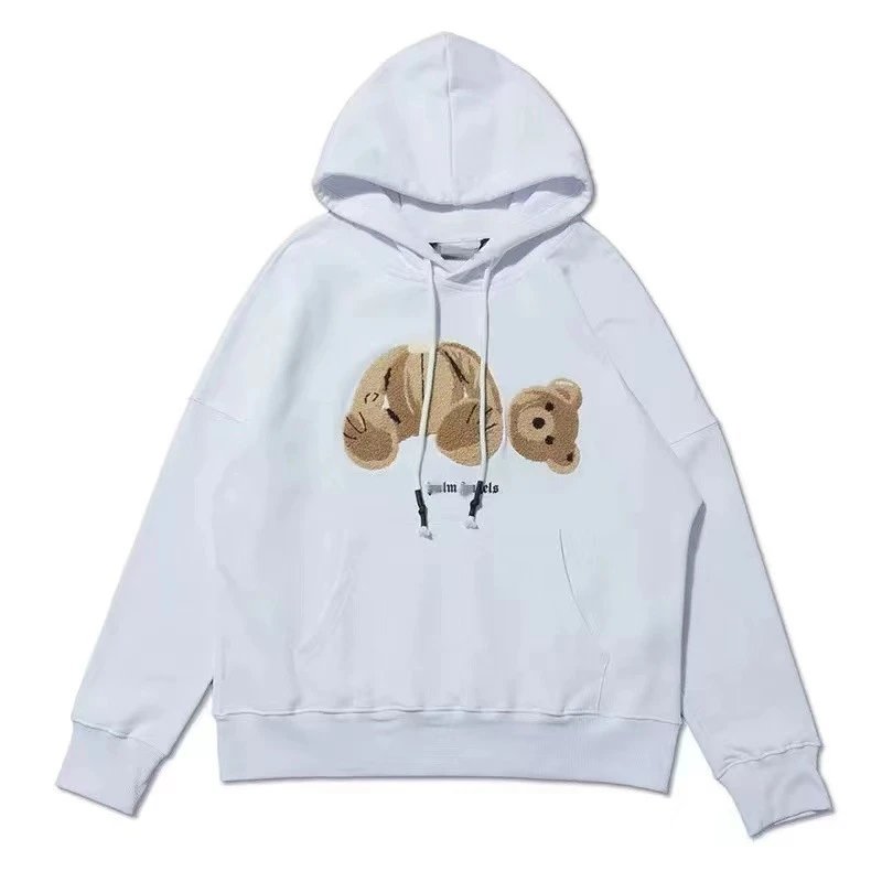 Casual Bear Hoodie Unisex Cotton Pullover - Alabaster - Palm Angels - Cnfans - $39.35
