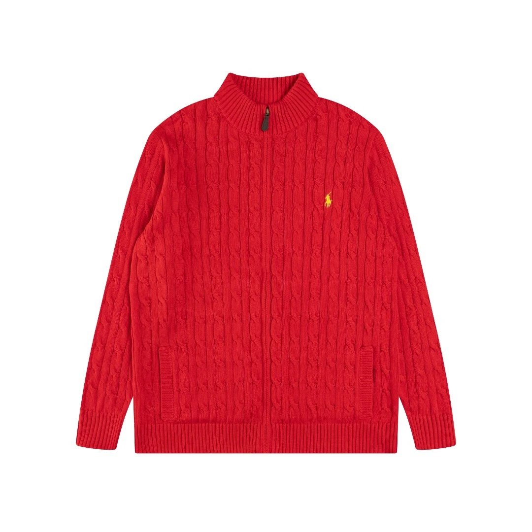 Men's Cable Knit Zip Cardigan Sweater Vermilion - Ralph Lauren - Cnfans - $42.79