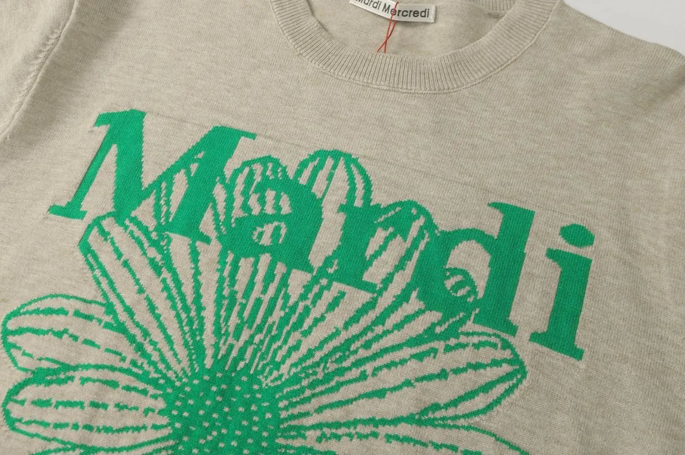 Women's Floral Knit Round Neck Pullover, Greige - Gallery Image 12 - Detailed View