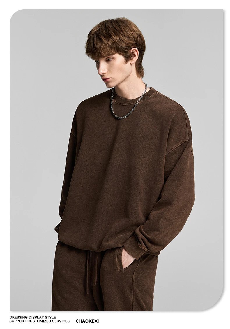 Men 420G Washed Snowflake Crewneck Sweatshirt Sandstone - Gallery Image 8 - Detailed View